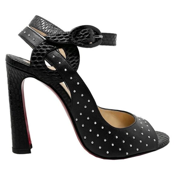 Christian Louboutin Loopinga 100 Studded Black Leather Sandals Size 36.5 - Picture 3 of 10